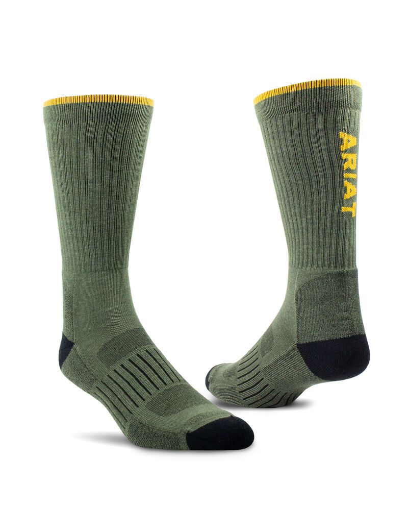 Chaussettes Ariat High Performance Tek Travail 2PCS Vert Olive | EMO-9086716