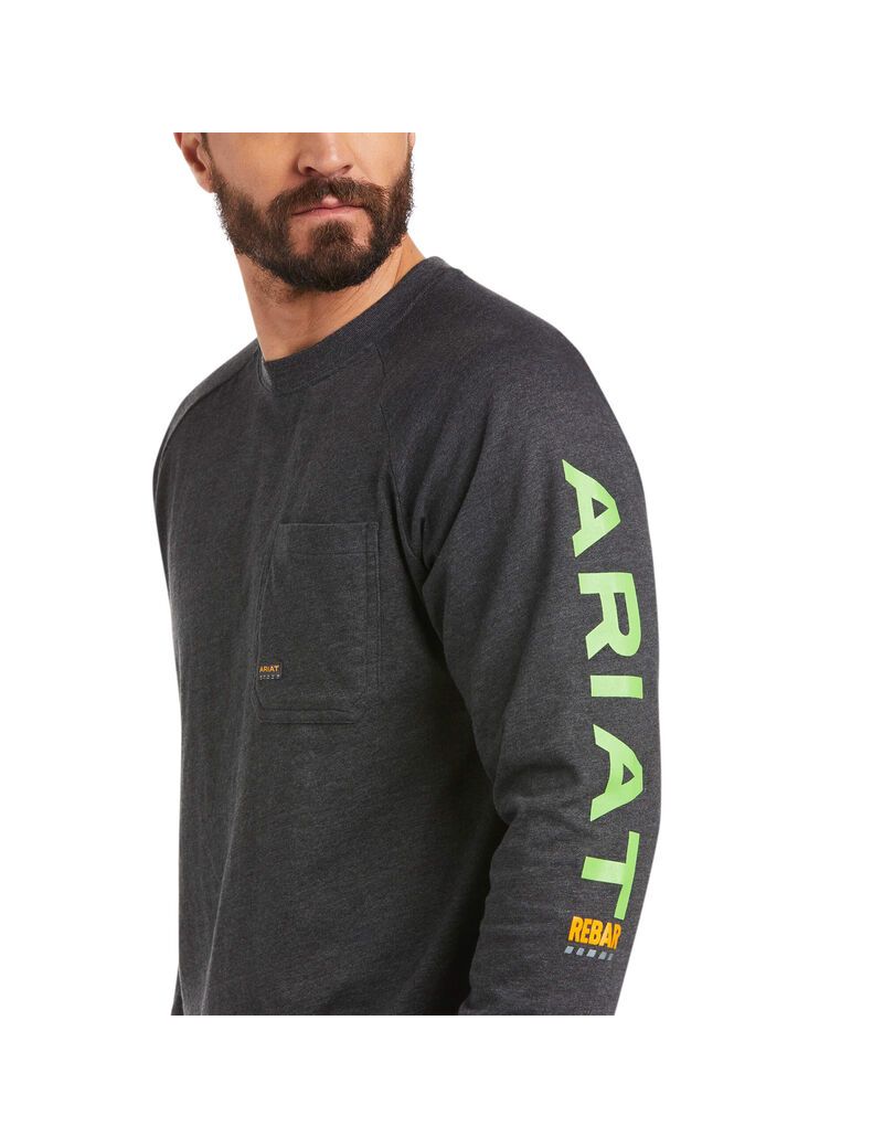 Vêtements De Travail Ariat Rebar Coton Strong Graphique T Shirts Grise Vert Clair | BTF-7263259