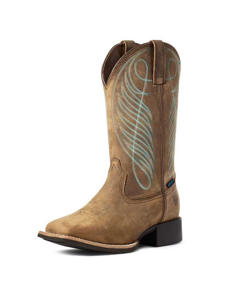 Bottes Imperméables Ariat Round Up Larges Square Embout Western Marron | VBL-3849997