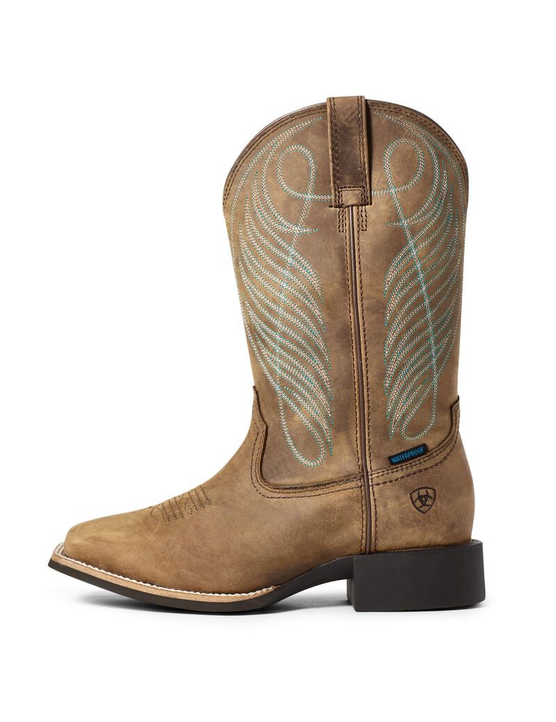 Bottes Imperméables Ariat Round Up Larges Square Embout Western Marron | VBL-3849997