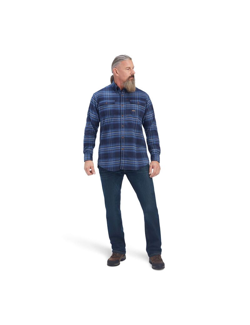 Vêtements De Travail Ariat Rebar Flannel DuraStretch Travail Shirts Bleu Marine | JHH-6994035