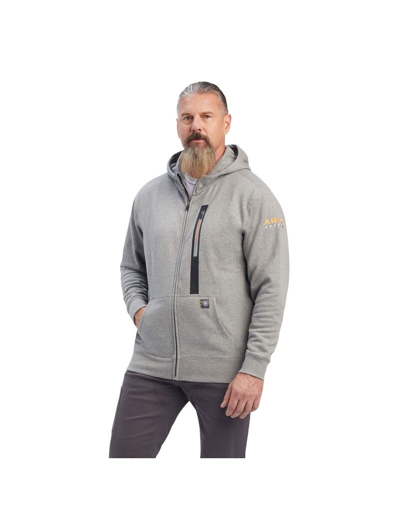 Sweat à Capuche Ariat Rebar Workman Full Zip Grise | BLU-8731778