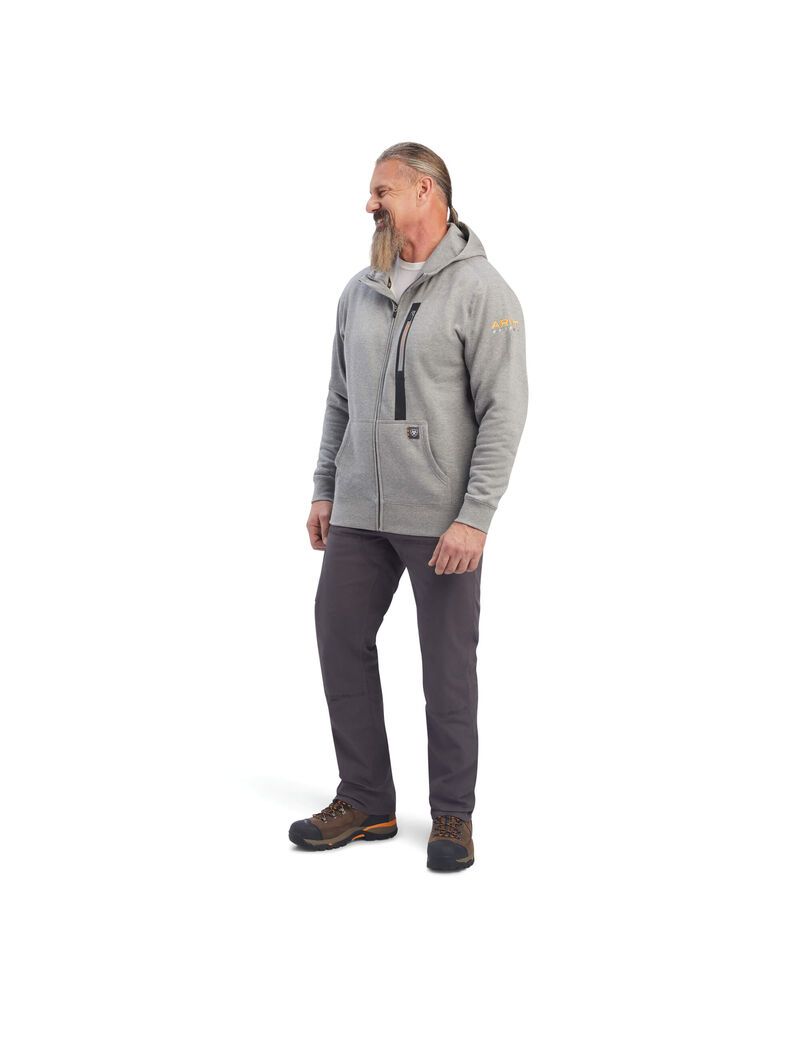 Sweat à Capuche Ariat Rebar Workman Full Zip Grise | BLU-8731778