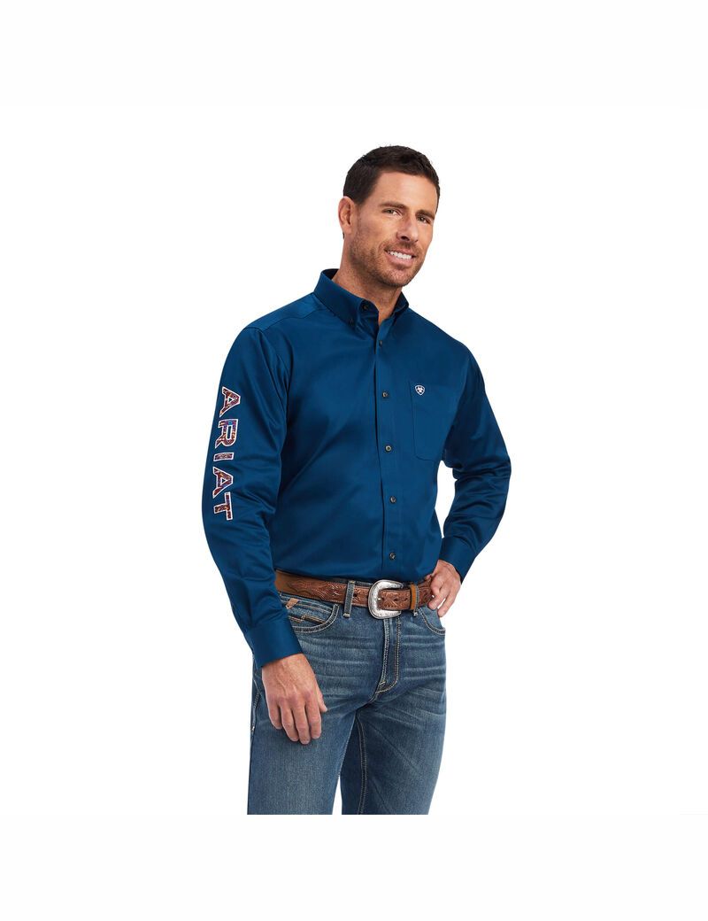 Chemises De Costume Ariat Team Logo Twill Classiche Fit Bleu Marine | TTR-6139985