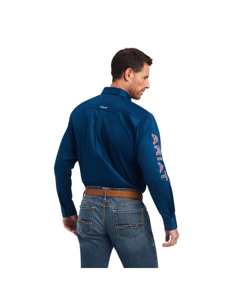 Chemises De Costume Ariat Team Logo Twill Classiche Fit Bleu Marine | TTR-6139985