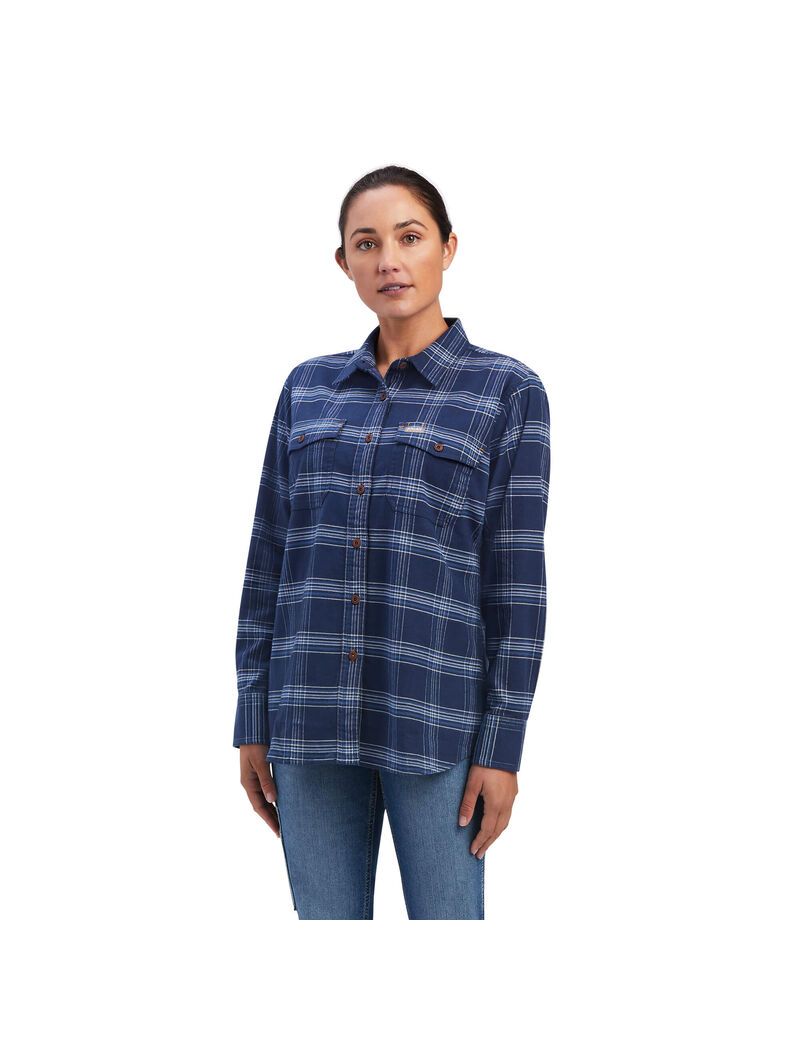 Vêtements De Travail Ariat Rebar Flannel DuraStretch Travail Shirts Bleu Marine | HKI-0961361