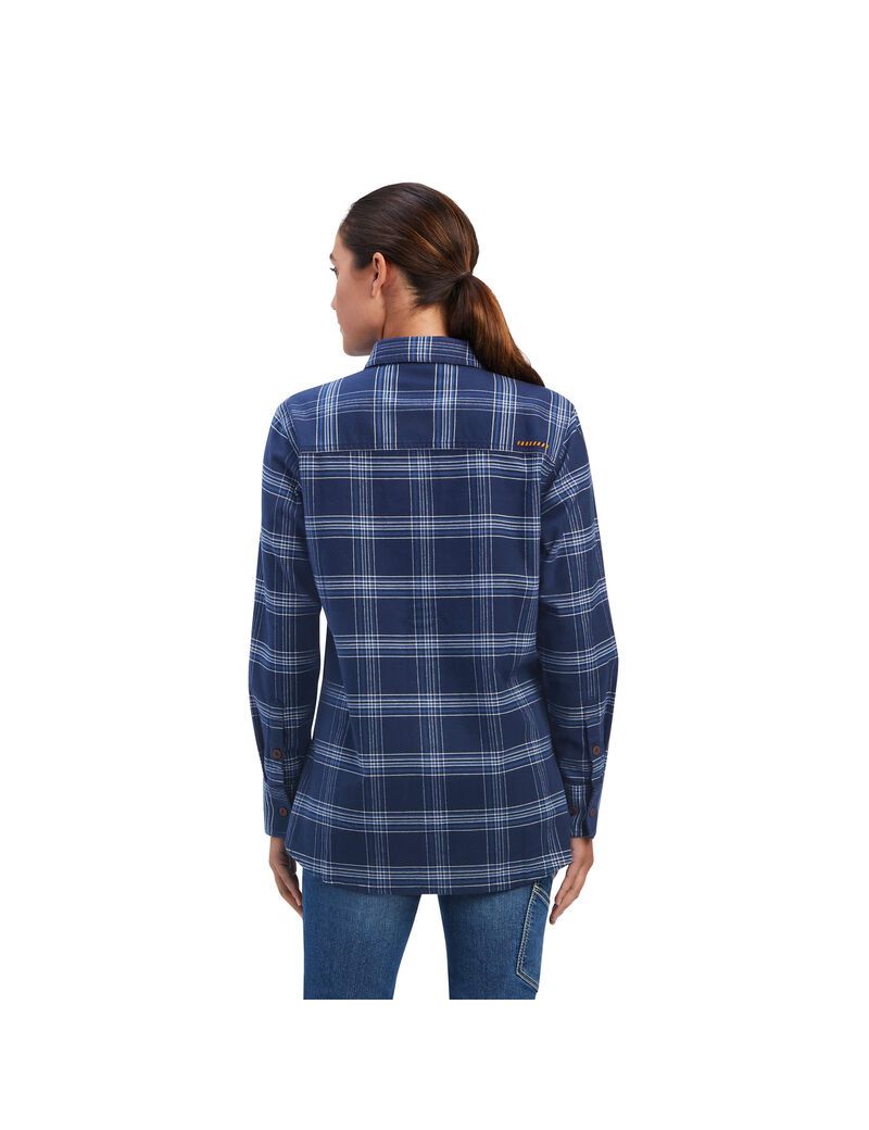 Vêtements De Travail Ariat Rebar Flannel DuraStretch Travail Shirts Bleu Marine | HKI-0961361