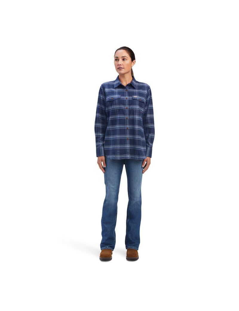 Vêtements De Travail Ariat Rebar Flannel DuraStretch Travail Shirts Bleu Marine | HKI-0961361