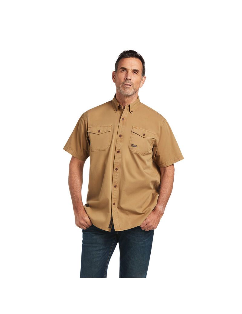 Vêtements De Travail Ariat Rebar Washed Twill Travail Shirts Kaki | PMN-6610742