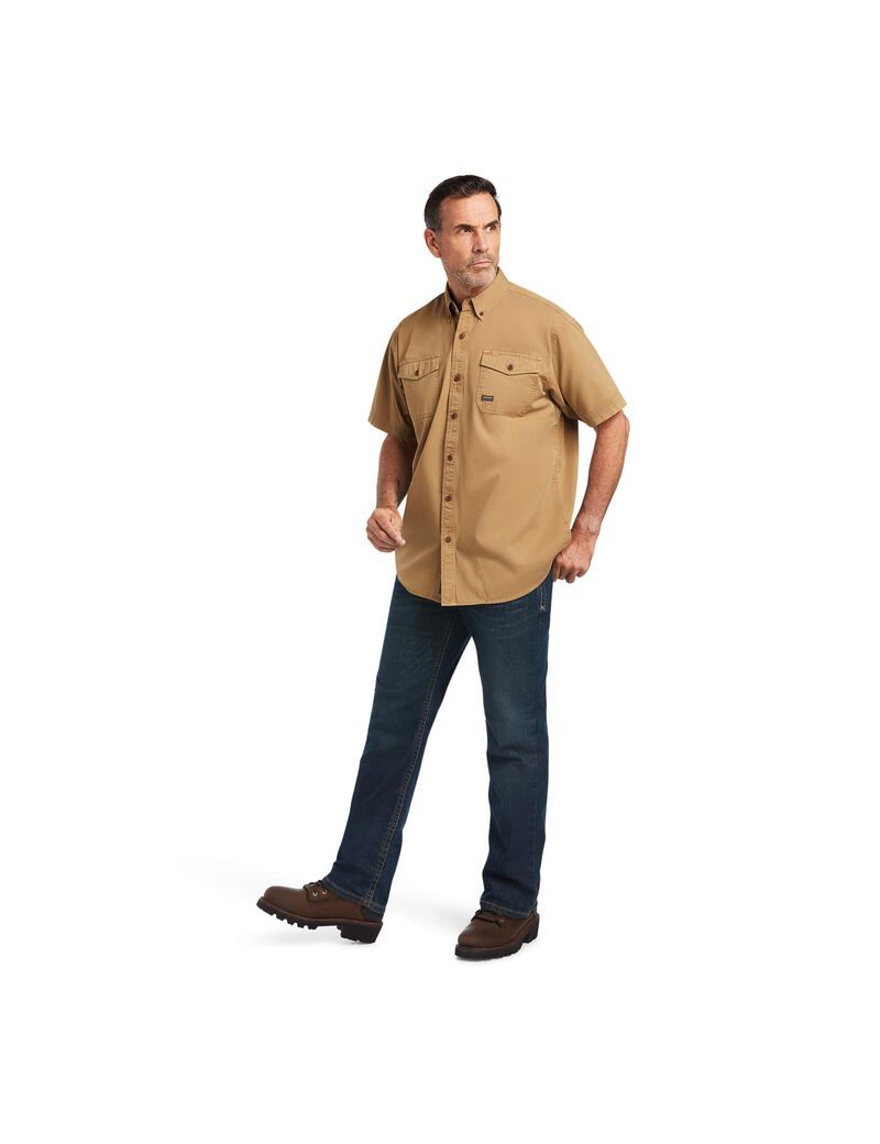 Vêtements De Travail Ariat Rebar Washed Twill Travail Shirts Kaki | PMN-6610742