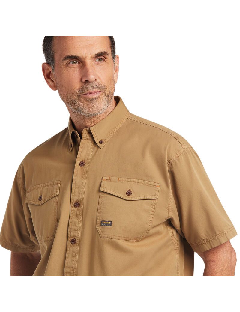 Vêtements De Travail Ariat Rebar Washed Twill Travail Shirts Kaki | PMN-6610742