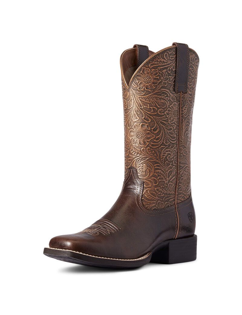 Bottes Western Ariat Round Up Larges Square Embout Marron | LMV-0271525