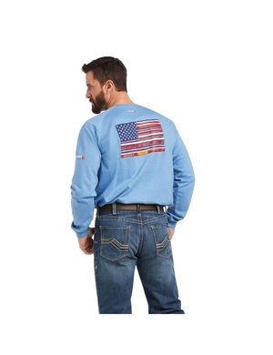 Hauts Ariat FR Air Brand Flag Graphique Grise Bleu | TDE-7021681