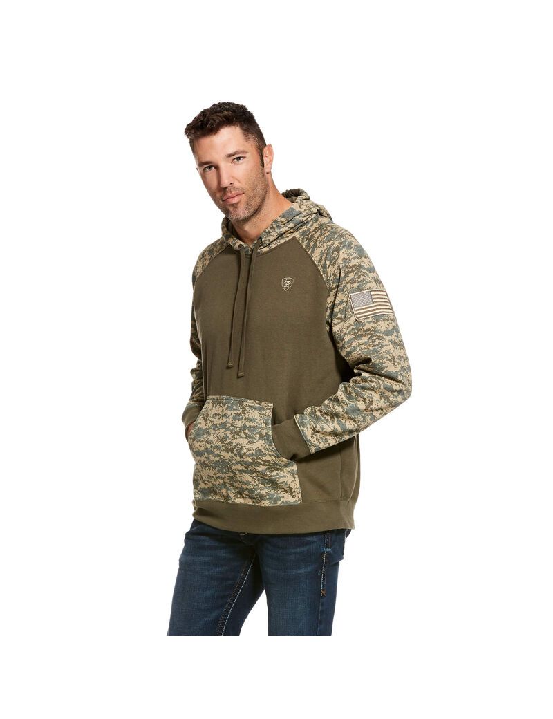 Sweat à Capuche Ariat Patriot Vert Olive Camouflage | TKK-5952435