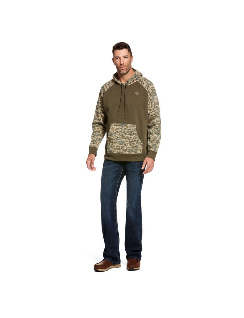 Sweat à Capuche Ariat Patriot Vert Olive Camouflage | TKK-5952435