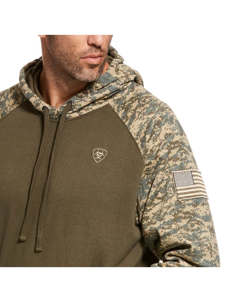 Sweat à Capuche Ariat Patriot Vert Olive Camouflage | TKK-5952435