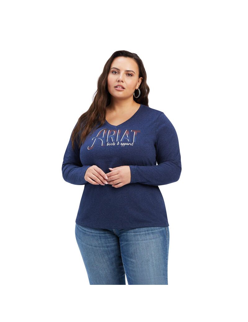 Hauts Ariat REAL Chest Logo Relaxed Tee Bleu Marine | TUZ-5121800