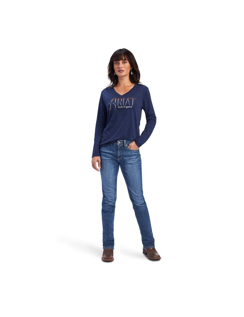 Hauts Ariat REAL Chest Logo Relaxed Tee Bleu Marine | TUZ-5121800