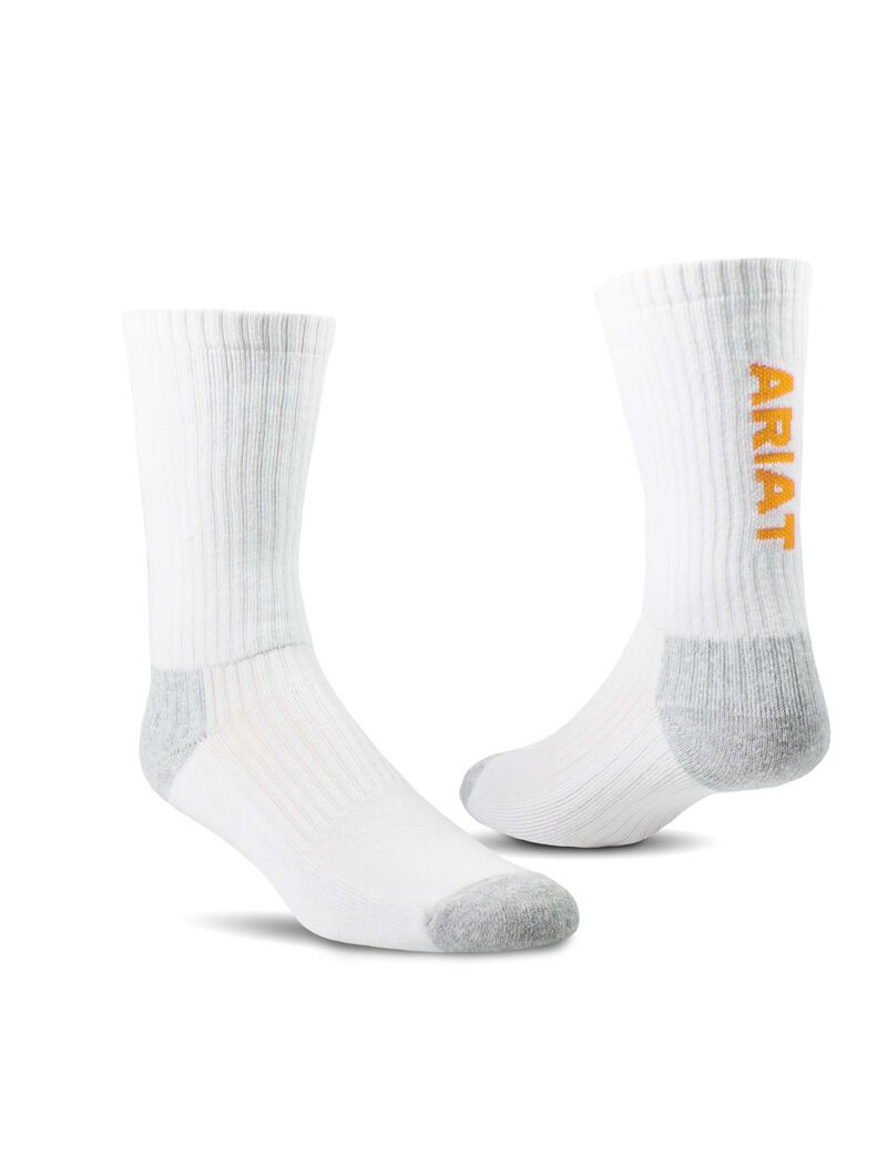 Chaussettes Ariat Premium Ringspun Coton Crew Travail 3PCS Blanche | VLV-4079845