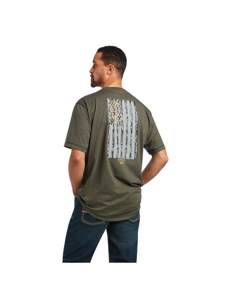 Vêtements De Travail Ariat Rebar Workman Reflective Flag T Shirts Vert Olive | NXF-1117994