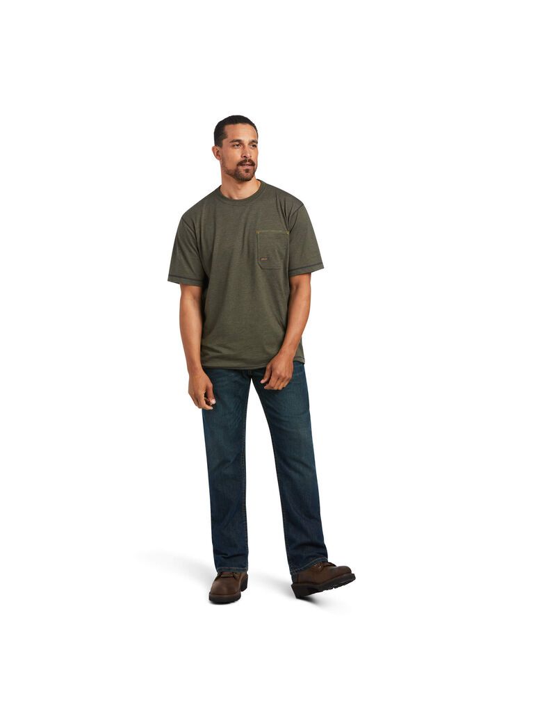 Vêtements De Travail Ariat Rebar Workman Reflective Flag T Shirts Vert Olive | NXF-1117994