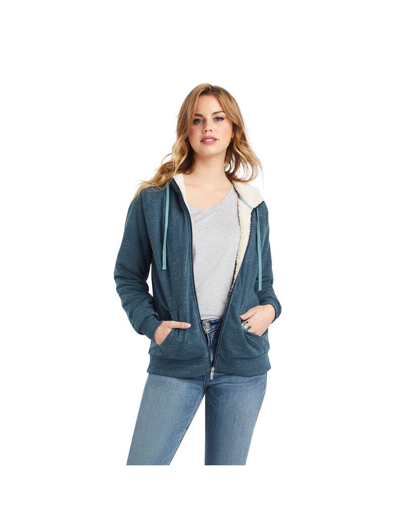 Sweat à Capuche Ariat REAL Sherpa Full Zip Bleu Marine | JAK-9311523