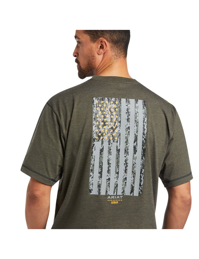 Vêtements De Travail Ariat Rebar Workman Reflective Flag T Shirts Vert Olive | NXF-1117994