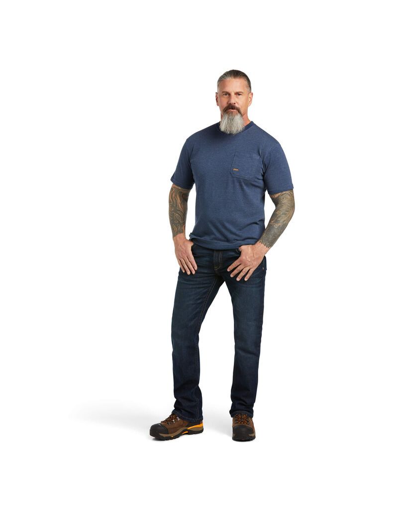 Vêtements De Travail Ariat Rebar Coton Strong American Outdoors T Shirts Bleu Marine | RHK-4440402