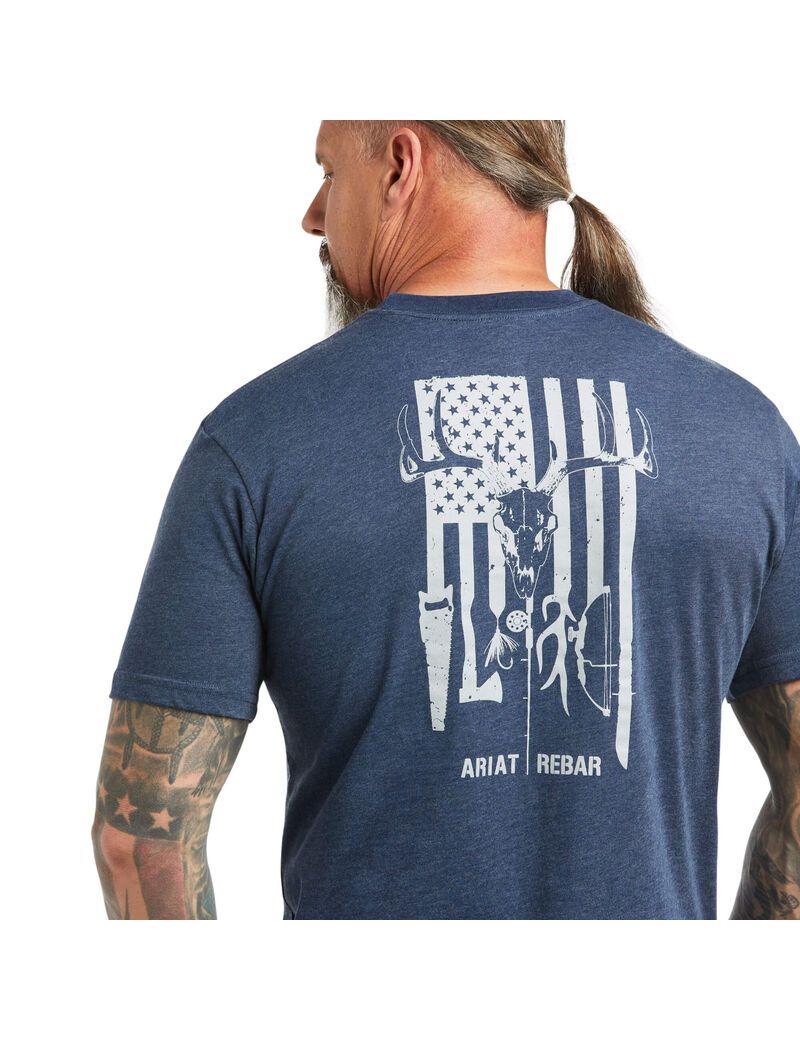 Vêtements De Travail Ariat Rebar Coton Strong American Outdoors T Shirts Bleu Marine | RHK-4440402