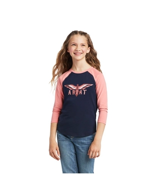 T Shirts Ariat REAL Firebird BB LS Tee Bleu Marine Corail | KKS-8002248