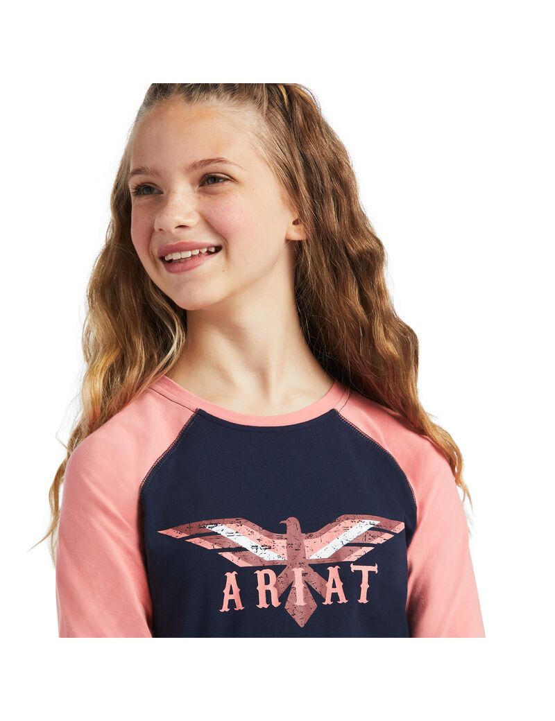 T Shirts Ariat REAL Firebird BB LS Tee Bleu Marine Corail | KKS-8002248