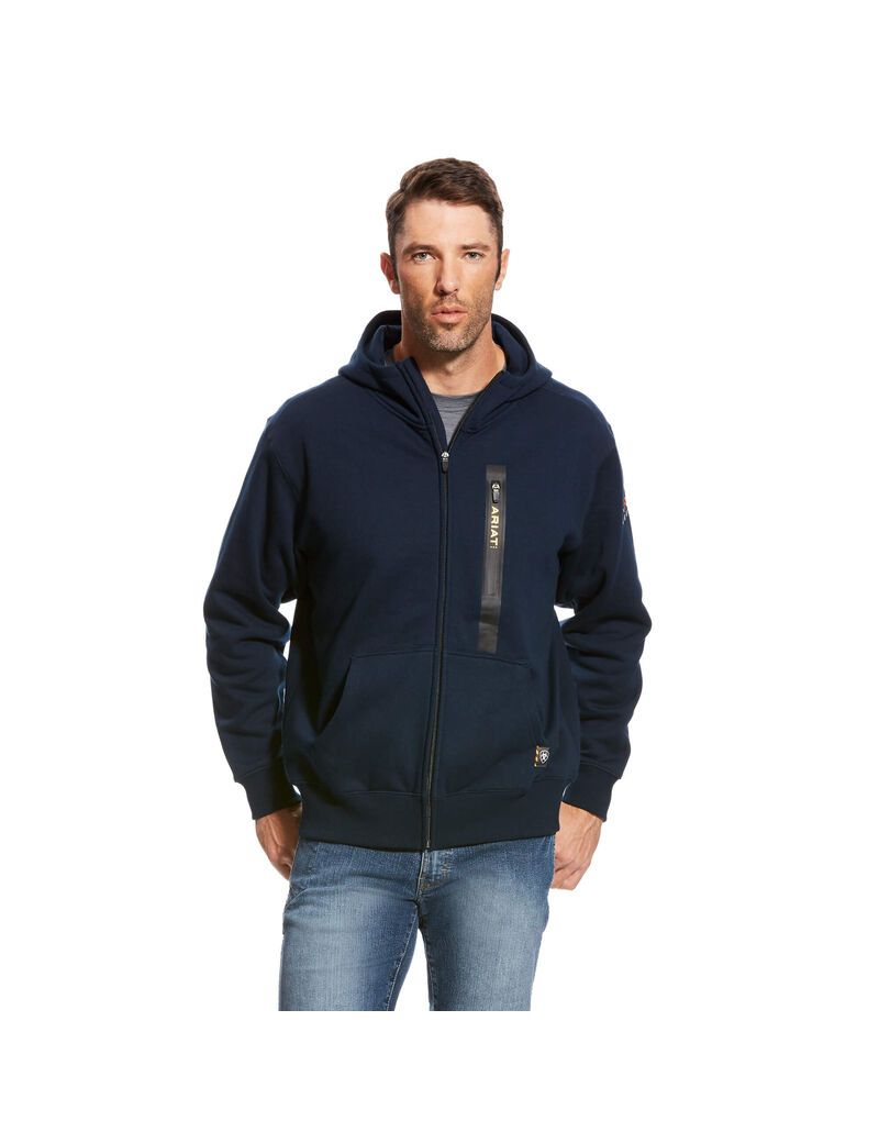 Sweat à Capuche Ariat Rebar Workman Full Zip Bleu Marine | MOA-7464643