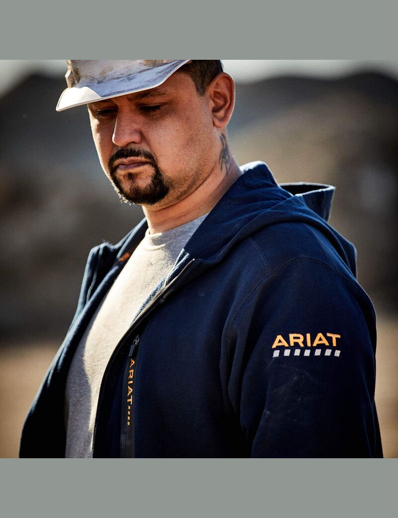 Sweat à Capuche Ariat Rebar Workman Full Zip Bleu Marine | MOA-7464643