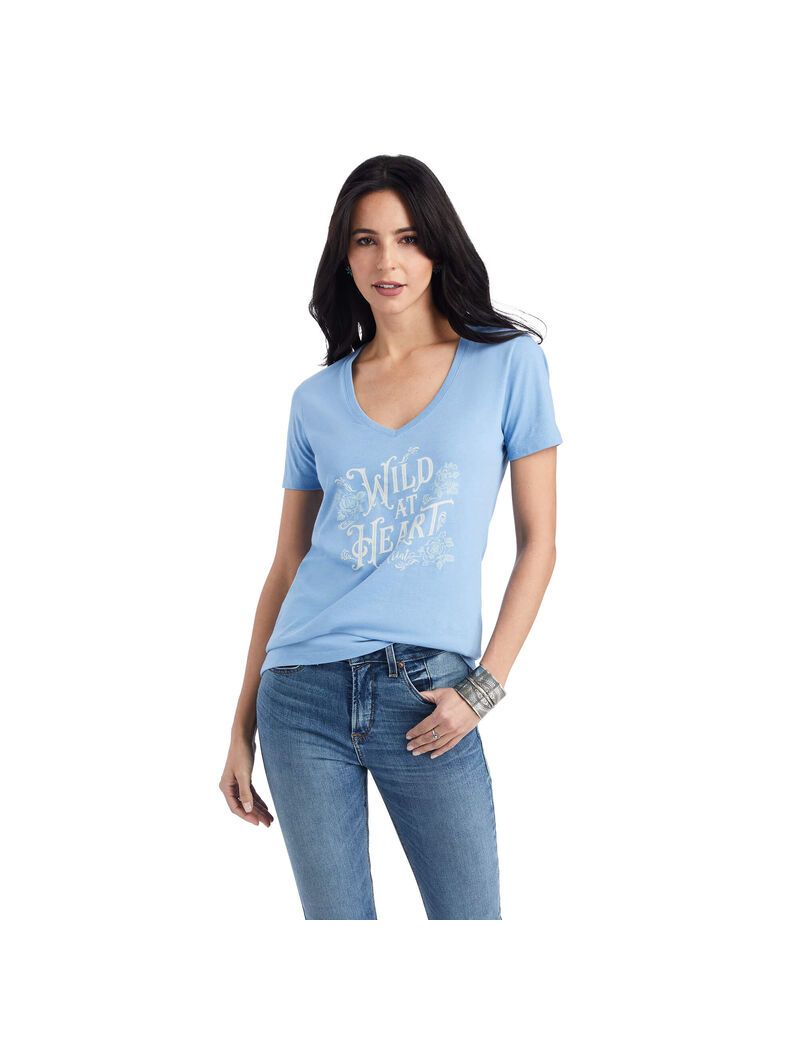 Hauts Ariat Wild Heart Tee Bleu Clair | MMT-0813506