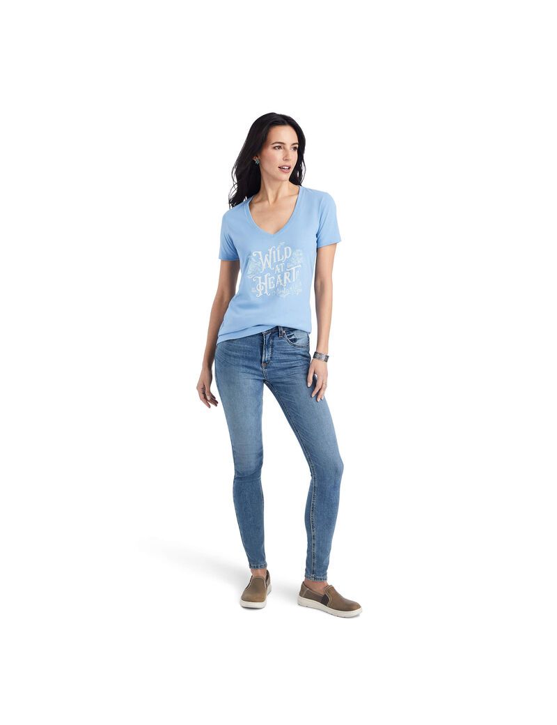 Hauts Ariat Wild Heart Tee Bleu Clair | MMT-0813506