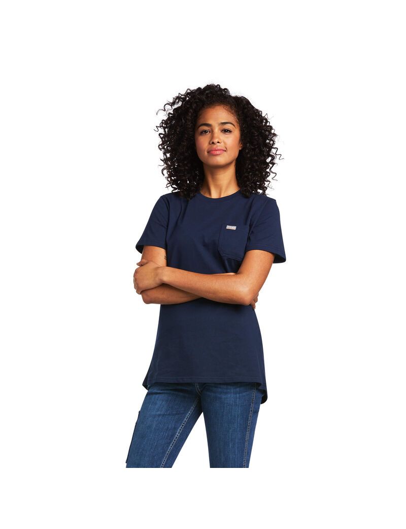 Vêtements De Travail Ariat Rebar Coton Strong T Shirts Bleu Marine | GMT-8924598