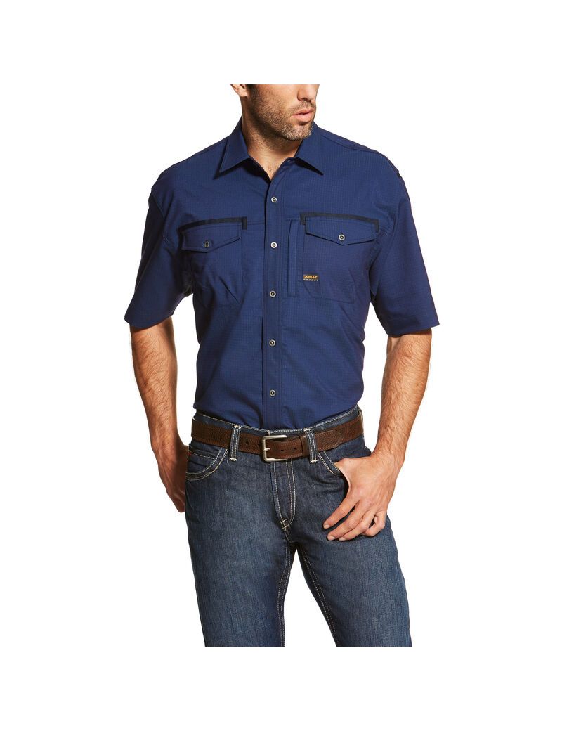 Chemises De Costume Ariat Rebar Workman Travail Bleu Marine | XTW-8089673