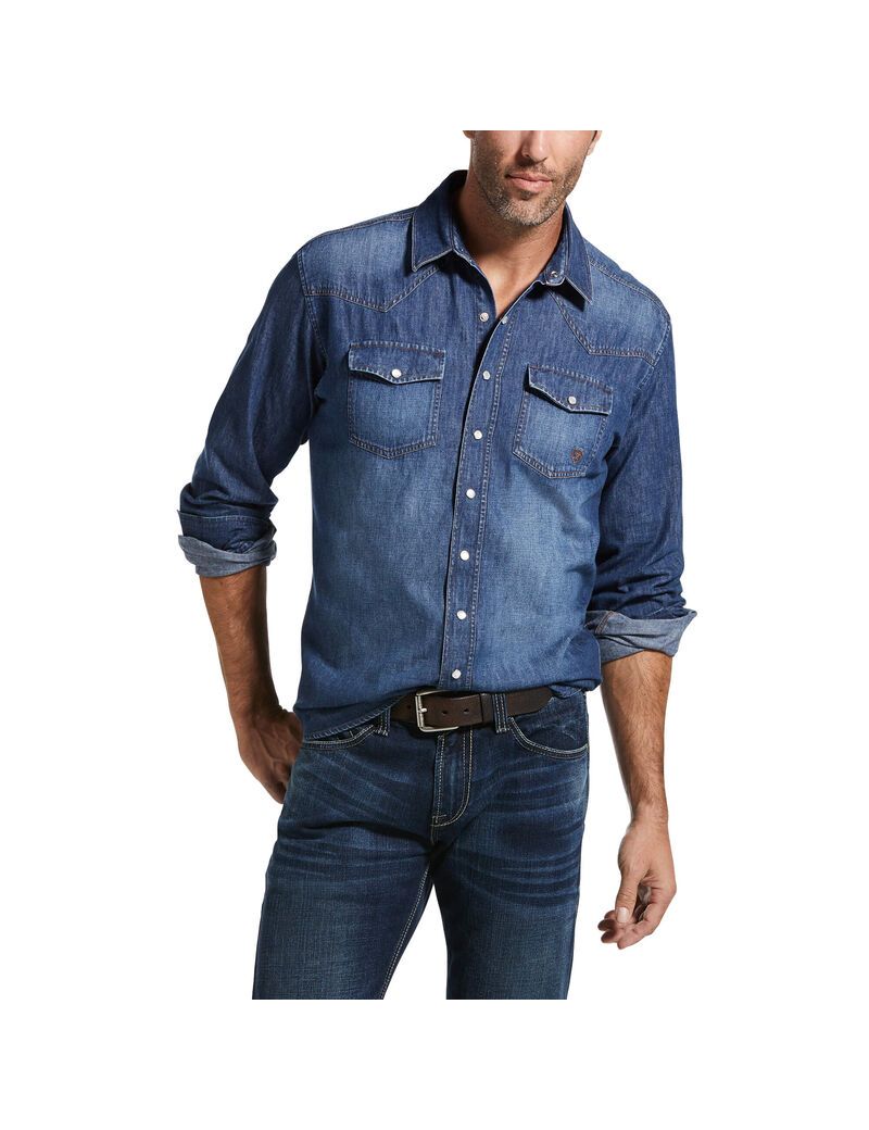 Chemises De Costume Ariat Retro Fit Denim Grise | BBW-4349436