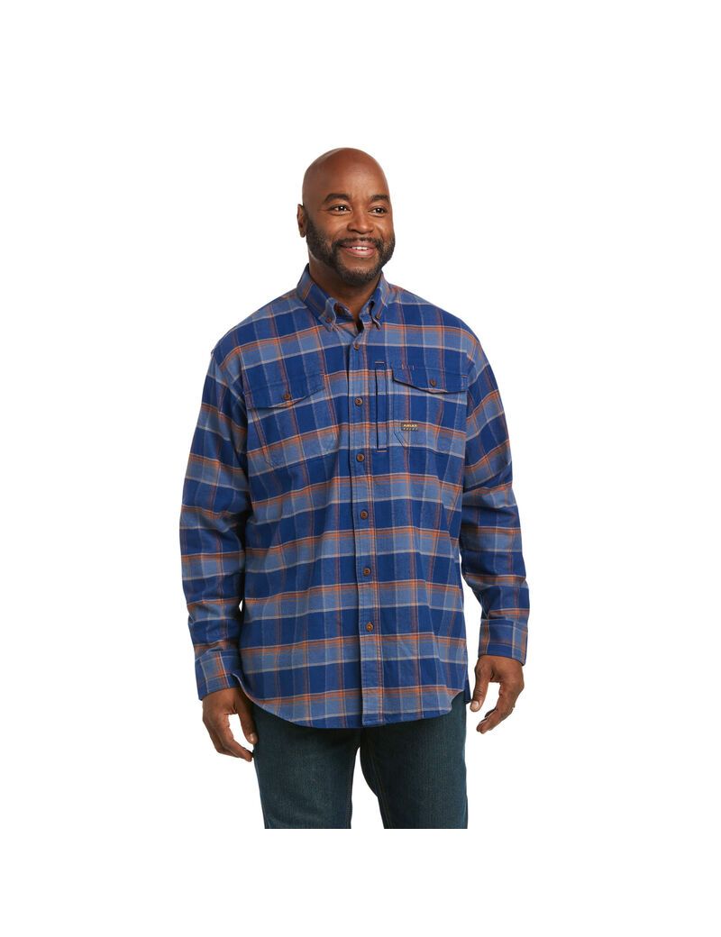 Vêtements De Travail Ariat Rebar Flannel DuraStretch Travail Shirts Bleu | PDN-3791659