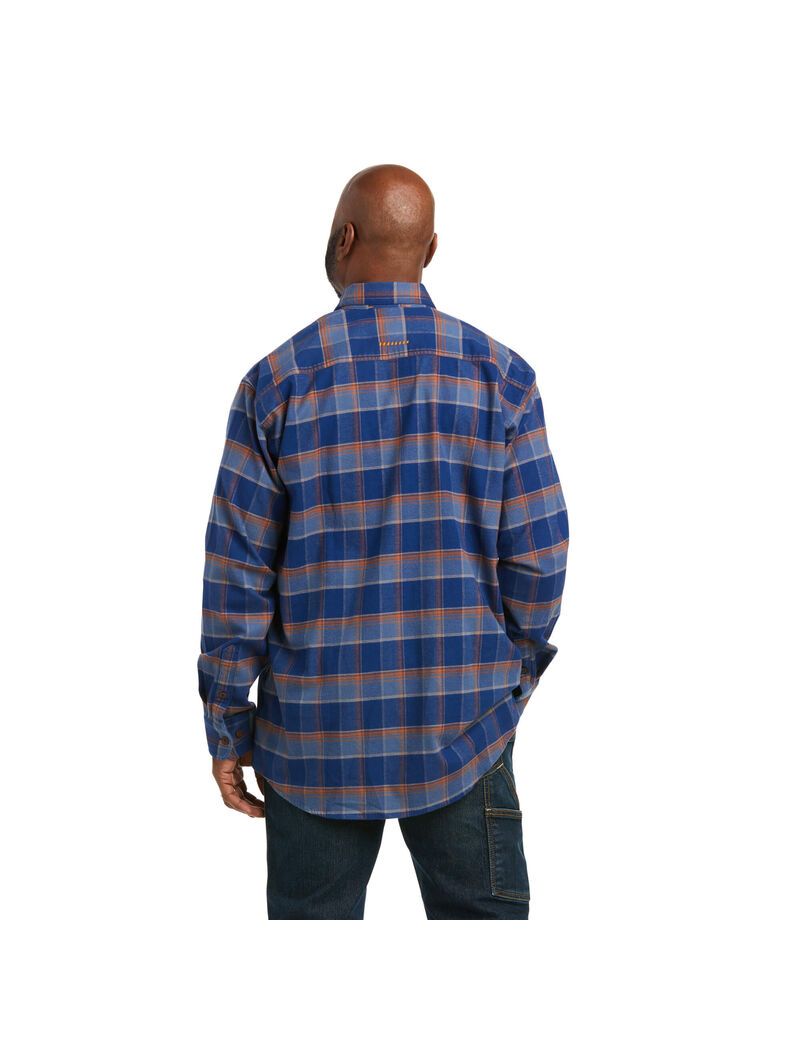 Vêtements De Travail Ariat Rebar Flannel DuraStretch Travail Shirts Bleu | PDN-3791659