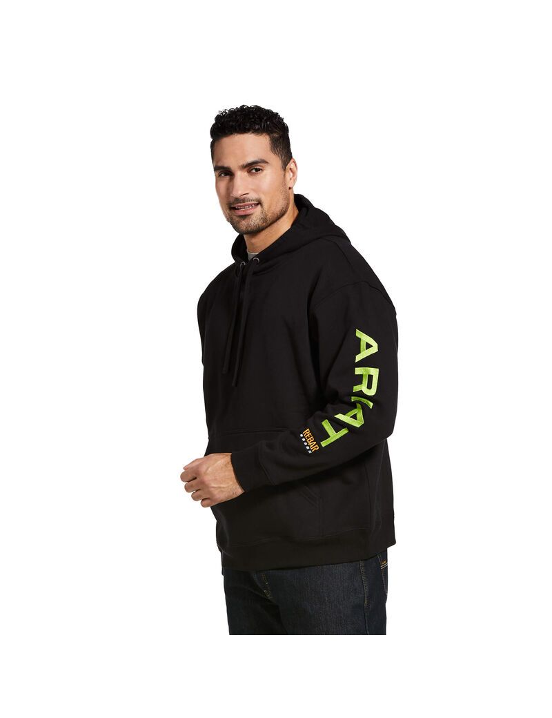 Sweat à Capuche Ariat Rebar Graphique Noir Vert Clair | QIG-2865635