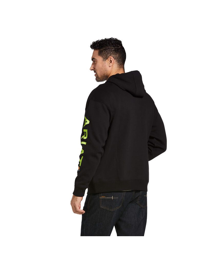 Sweat à Capuche Ariat Rebar Graphique Noir Vert Clair | QIG-2865635