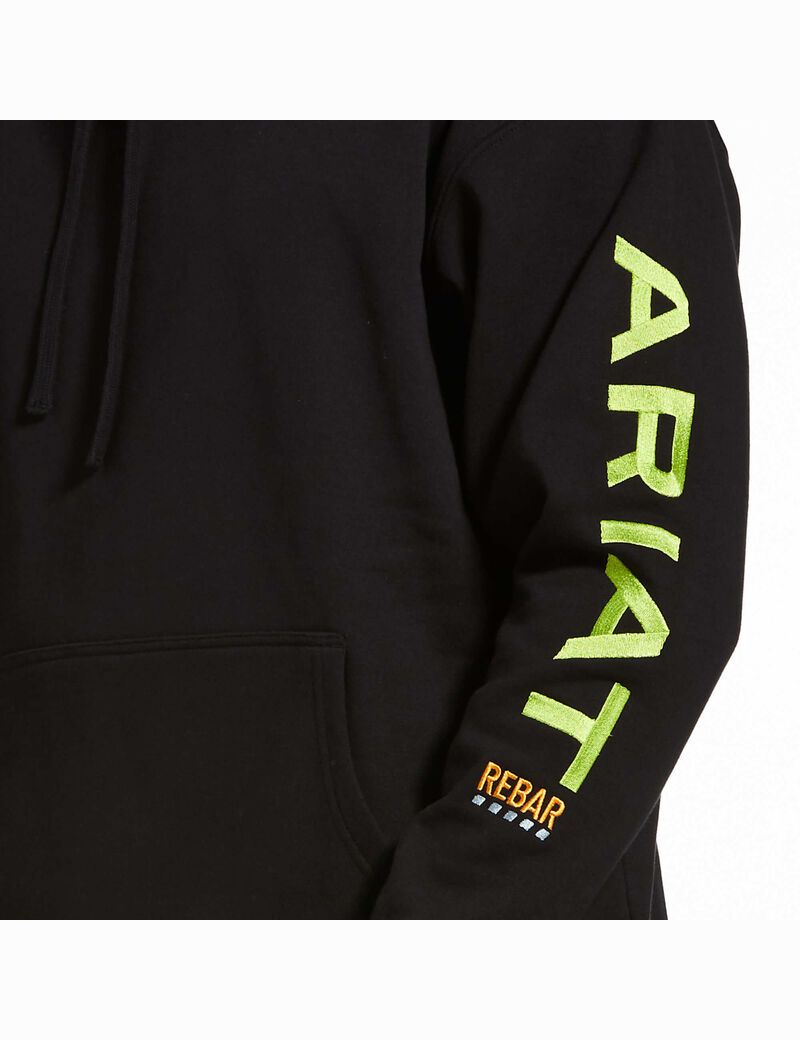 Sweat à Capuche Ariat Rebar Graphique Noir Vert Clair | QIG-2865635