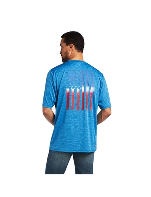 T Shirts Ariat Charger Vertical Flag Tee Bleu | HQW-4190364