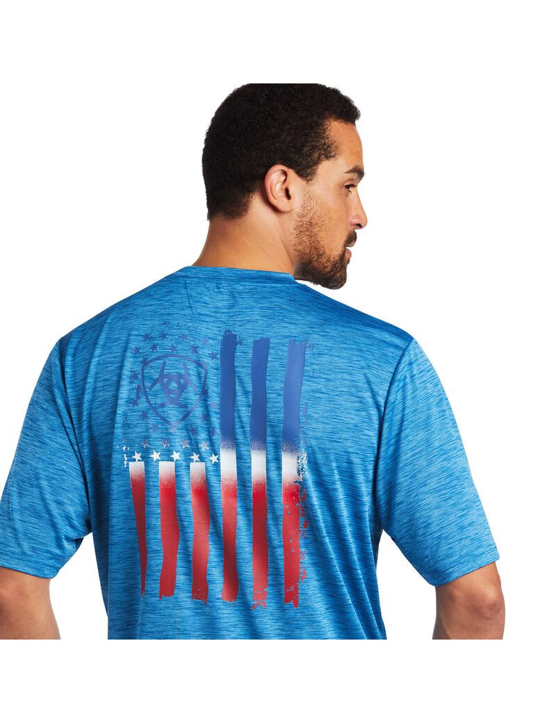 T Shirts Ariat Charger Vertical Flag Tee Bleu | HQW-4190364