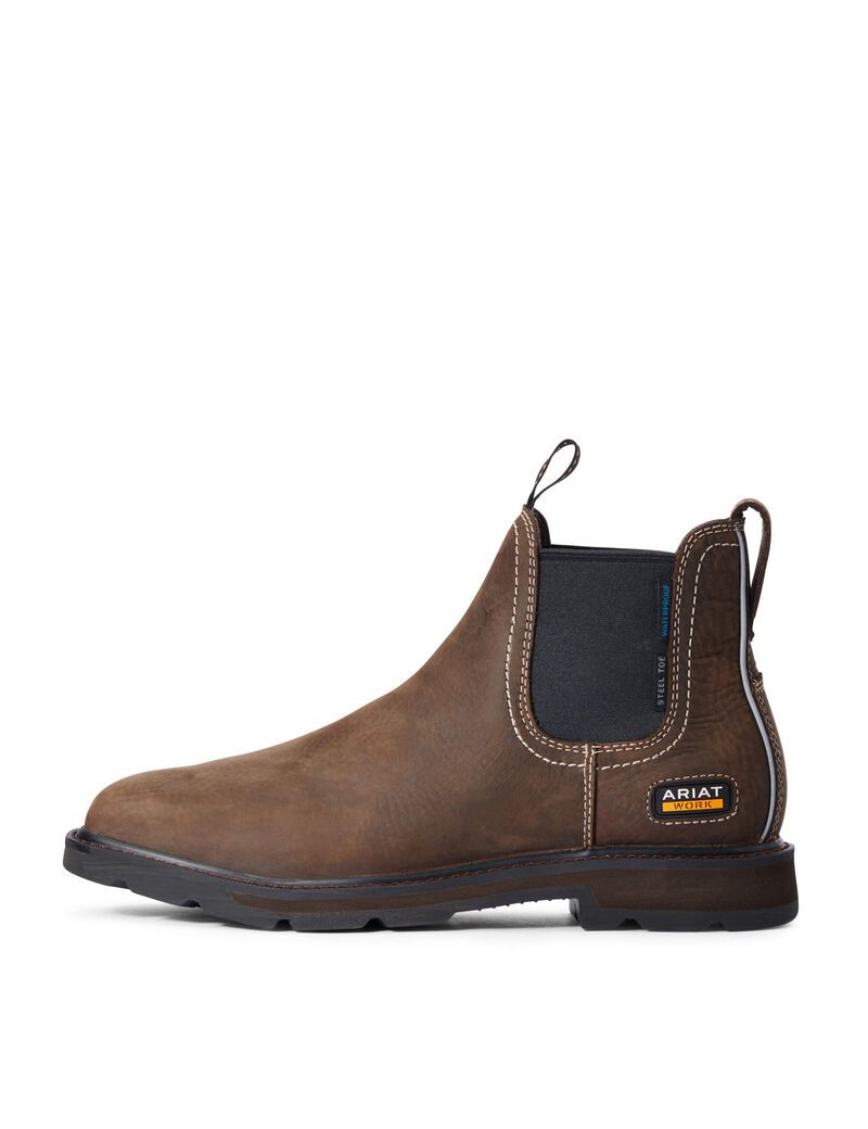 Bottines Chelsea Ariat Groundbreaker Larges Square Embout Imperméables Steel Embout Travail Marron Foncé | CDJ-6556779