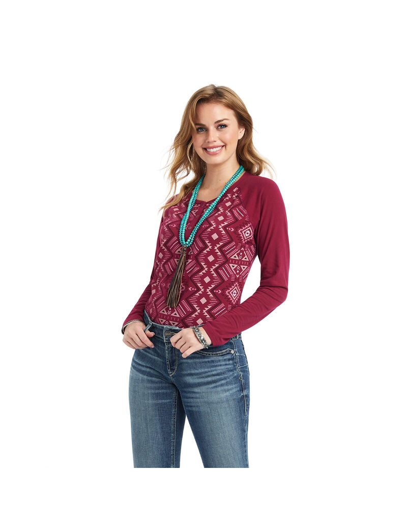 Hauts Ariat REAL Printed Henley Multicolore Rouge | EZU-8767454