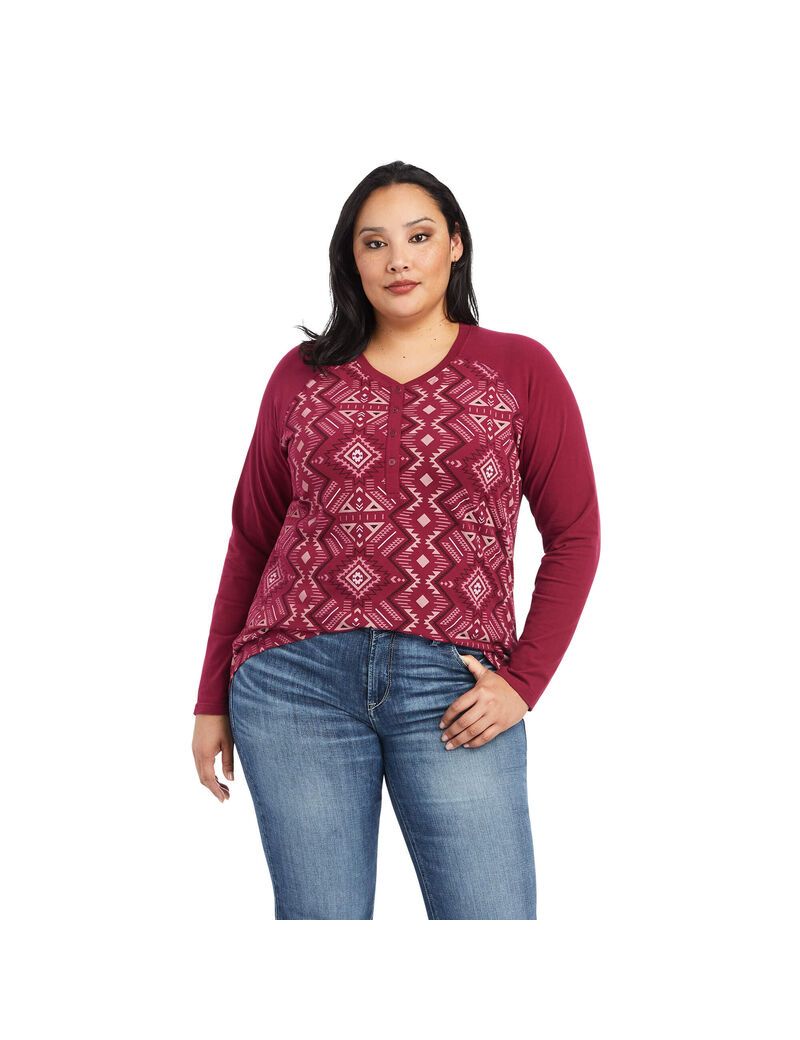 Hauts Ariat REAL Printed Henley Multicolore Rouge | EZU-8767454