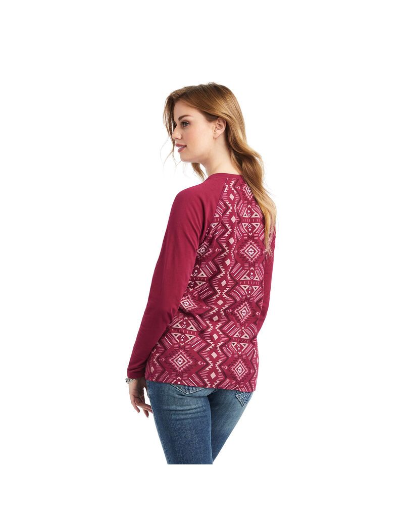 Hauts Ariat REAL Printed Henley Multicolore Rouge | EZU-8767454