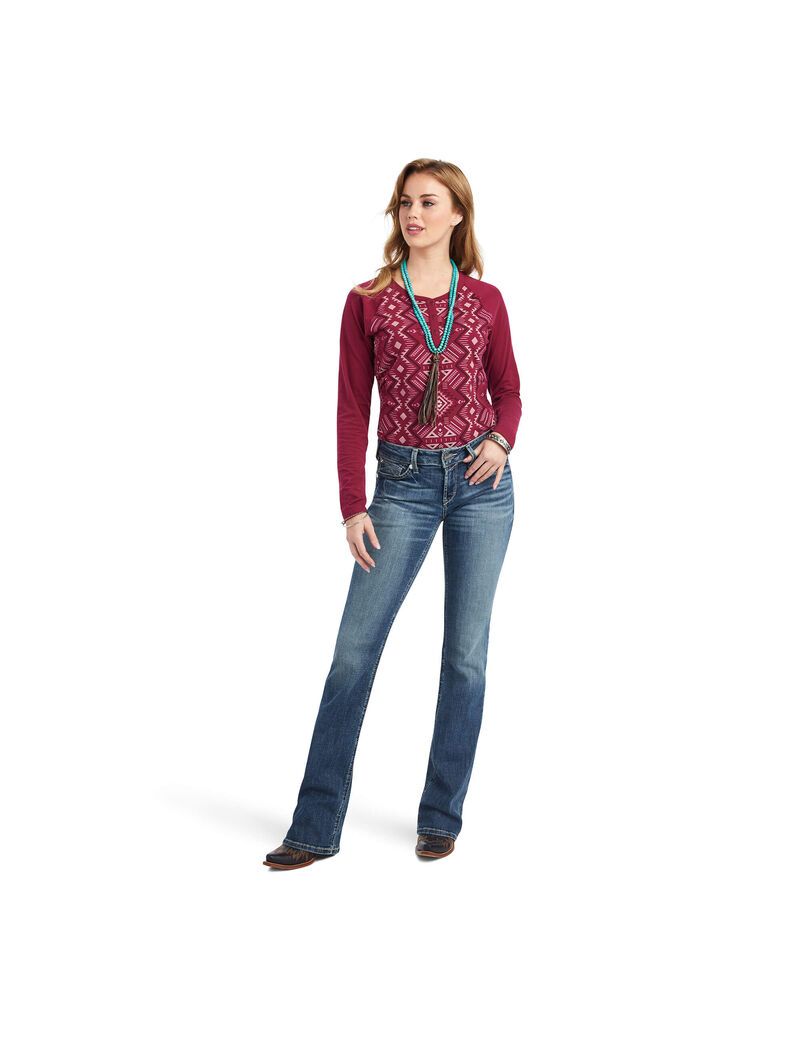 Hauts Ariat REAL Printed Henley Multicolore Rouge | EZU-8767454